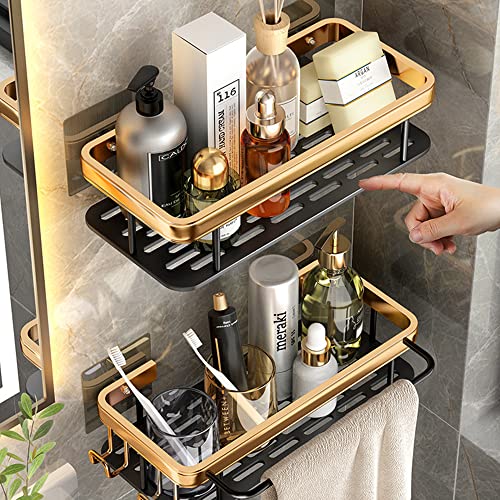 Wisada Duschablage Ohne Bohren 2 Stück Duschkorb, Verdickt Aluminium Duschregal Rostfrei Badezimmer Regal Selbstklebend Badregal Mit Häkchen für Badezimmer & Küche von Wisada