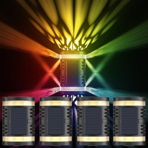 Wisada Kabellose Solar Wandleuchte LED Außenbeleuchtung Wasserdichter Zaun Veranda Zugang Garage [4 Stück, RGB] von Wisada