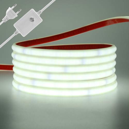 Wisada LED Band 3M, Wasserdicht IP65 Kaltweiß Dimmbar LED Leuchtband Selbstklebend, 240LEDs/m Superhell Flexible FCOB LED Strip(Schnitt alle 10cm), Anschluss an AC220-240V COB Streifen für Weihnachten von Wisada
