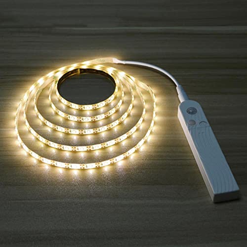 Wisada LED Streifen Mit Bewegungsmelder, 5V USB Sensor LED Band Batteriebetrieben, Wasserdichte Warmweiß 2800-3200K LED Lichtband mit automatischem Abschalttimer für Kleiderschrank, Küche, Treppe (3m) von Wisada