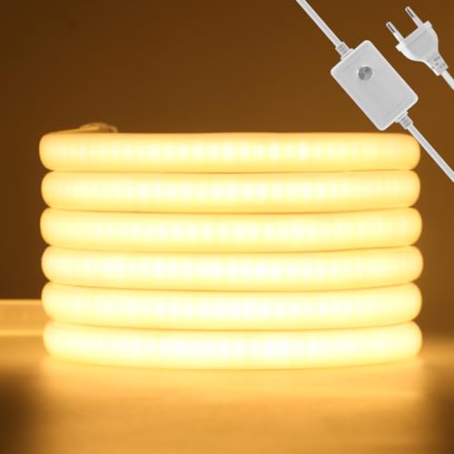 Wisada Neon LED Band 15M, AC220-240V 288LEDs/m Superhell Flexible FCOB LED Leuchtband(Schnitt alle 50cm), Dimmbar Warmweiß COB Streifen für Weihnachten Party Heim DIY Deko von Wisada