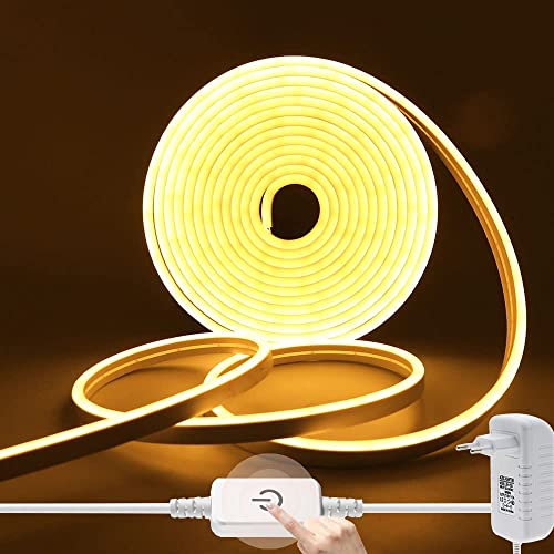 Wisada Neon LED Streifen 3m, 12V 2835 120LEDs/m Silikon Flexibler Neonstreifen, Dimmbar Warmweiss Neon LED Lichtband mit Berühren Dimmer & Netzteil für Schlafzimmer von Wisada