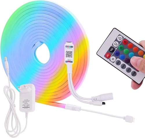 Wisada RGB Neon LED Streifen 5M, DC12V 3535 480 LEDs Silikon Flexibler Neonstreifen, Bluetooth Musiksynchronisierung Neon LED Lichtband mit IR Fernbedienung & Netzteil für Schlafzimmer,Weihnachtsfeier Wisada RGB Neon LED Streifen 5M, DC12V 3535 480 LEDs Silikon Flexibler Neonstreifen, Bluetooth Musiksynchronisierung Neon LED Lichtband mit IR Fernbedienung & Netzteil für Schlafzimmer,Weihnachtsfeier von Wisada