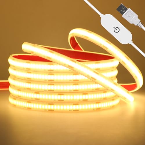 Wisada USB Dimmbar COB LED Streifen 0.5M, 5V 320LEDs/m Flexibler IP68 Außenlichtstreifen Lichterketten, Warmweiß COB LED Lichtband mit Löten Sie Touch Dimmer für Weihnachten, Party-Deko Wisada USB Dimmbar COB LED Streifen 0.5M, 5V 320LEDs/m Flexibler IP68 Außenlichtstreifen Lichterketten, Warmweiß COB LED Lichtband mit Löten Sie Touch Dimmer für Weihnachten, Party-Deko von Wisada