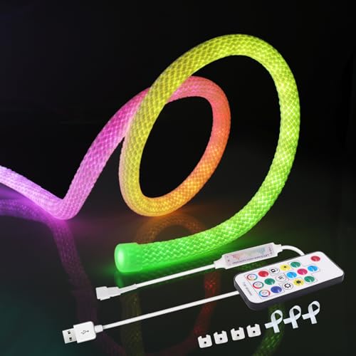 Wisada USB WS2812B Individuell Adressierbare Rund Neon LED Streifen, 3M 5V 360° RGB IP67 Schlauch Diffus Lichtband Addressable, Farbwechsel-Pixel-Lichter für Weihnachten, Hochzeiten, Innen-Dekoration von Wisada