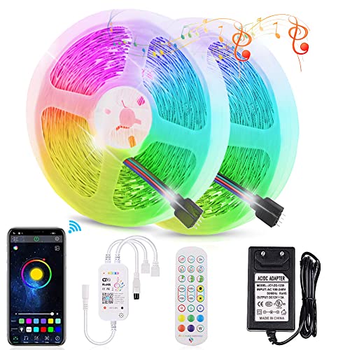 Wisada WIFI LED Streifen, 20M 12V RGB 5050 Smart LED Lichtleiste Selbstklebend Farbwechsel LED Lichterkette mit Fernbedienung und APP Musik Sync Beleuchtung für Zuhause und TV Hintergrundbeleuchtung von Wisada