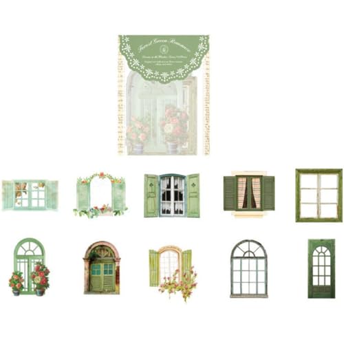 Wisafory 10 Stück Scrapbooking Aufkleber Set Tür Fenster Dekorative Sticker Collage Karte Selbstklebend Fensteraufkleber Dekopapier für DIY Handwerk Fotoalbum Journal Sammelalbum 1# von Wisafory