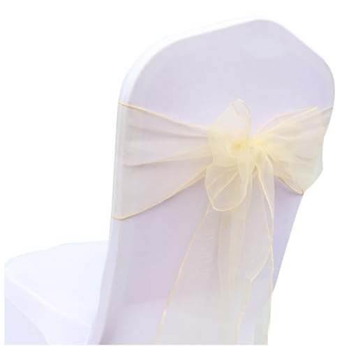 Wisafory 10 Stück Stuhlschleifen Organza Stuhl Schärpe Schleife Band Stuhlhussen Stuhl Organza Schleifenband Dekoration für Hochzeit Zeremonie Event Feier Party 18 x 275 cm Champagner 10 Stück von Wisafory
