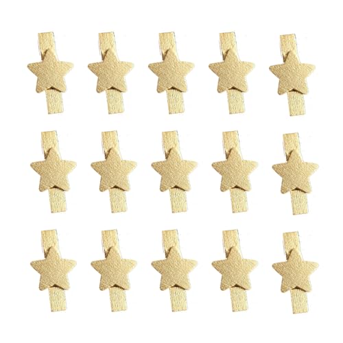 Wisafory 100 Stück Holz Wäscheklammern Holzklammern Kleine Klammern Holzwäscheklammern Zierklammern Dekoklammern Holz Bastelklammern für Weihnachten, Hochzeit, Party Gold-Stern von Wisafory