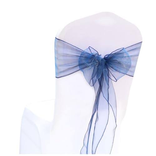 Wisafory 15 Stück Stuhlschleifen Organza Stuhl Schärpe Schleife Band Stuhlhussen Stuhl Organza Schleifenband Dekoration für Hochzeit Zeremonie Event Feier Party 18 x 275 cm Marineblau 15 Stück von Wisafory