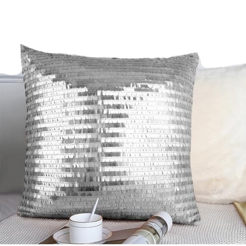 Wisafory 2 Stück Pailletten Kissenbezug Glitzer Dekokissen Kissenhülle Kopfkissenbezug mit Reißverschluss Quadratischer Zierkissen Couchkissen Kissenbezüge für Homdeko 38x38cm Silber Wisafory 2 Stück Pailletten Kissenbezug Glitzer Dekokissen Kissenhülle Kopfkissenbezug mit Reißverschluss Quadratischer Zierkissen Couchkissen Kissenbezüge für Homdeko 38x38cm Silber von Wisafory