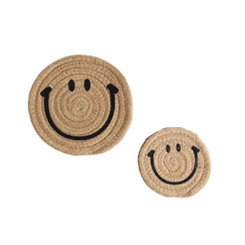 Wisafory 2 Stück Untersetzer Smiley Gesicht Topfuntersetzer Getränkeuntersetzer Gläser Untersetzer Tassenuntersetzer Rund Handgefertigt Baumwollseil Untersetzer Braun 12cm+18cm von Wisafory