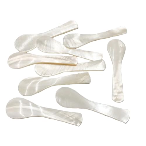 Wisafory Lot de 20 mini cuillères à caviar en nacre faites à la main - Blanches - Cuillères de service pour caviar - Extrémités rondes - Cuillères à café - Cuillères à dessert pour caviar, œufs, café von Wisafory