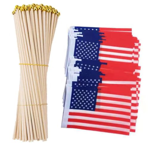 Wisafory 30 Stück USA Flagge Klein Amerika Fahnen Mini Handgehaltene Flaggen Amerikanische Handheld Flagge für Sportveranstaltungen Nationale Feierlichkeiten 20x28cm-Bambusstab von Wisafory