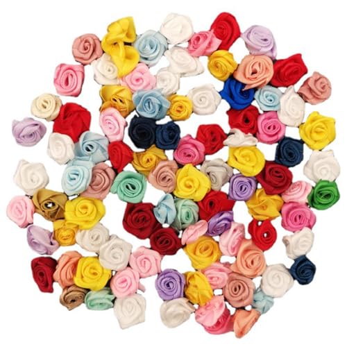 Wisafory 300 Stück Satinrosen Mini Schleifen Rosen Stoffblumen zum Nähen Künstliche Rosenköpfe Bunt Blumen Applikationen Stoffrosen Köpfe Streudeko für DIY Basteln Kleidung Dekoration von Wisafory