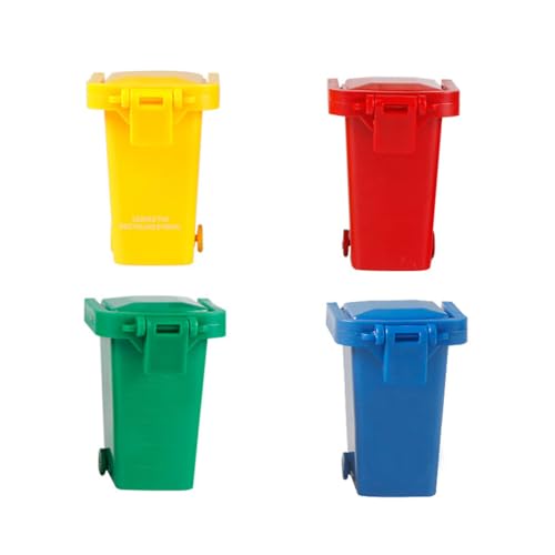 Wisafory 4 Stück Tischmülleimer Mini Mülleimer Müllsortierbehälter Plastik Tisch Mülltonne Desktop Mülleimer Tischmülleimer mit Deckel Klein Papierkorb für Kinder Kinderspielzeug Set 4 von Wisafory