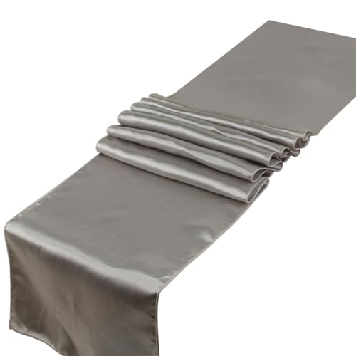 Wisafory 5 Stück Satin Tischläufer Romantische Hochzeit Tischdecke Rechteckige Seiden Tischläufer Einfarbig Tischband für Hochzeit Geburtstag Party Tischdekoration 30 x 275 cm Silber von Wisafory