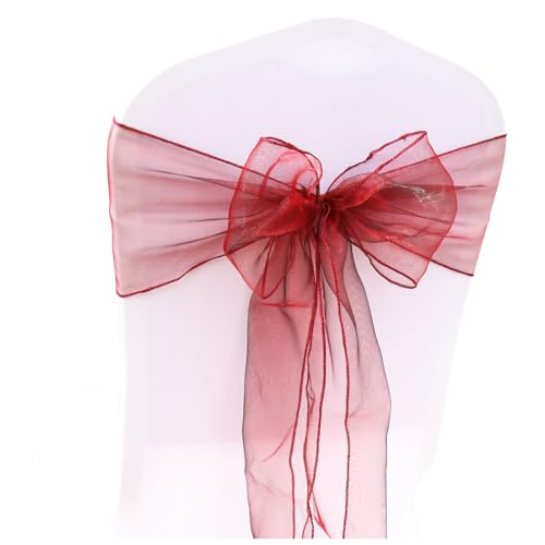 Wisafory 5 Stück Stuhlschleifen Organza Stuhl Schärpe Schleife Band Stuhlhussen Stuhl Organza Schleifenband Dekoration für Hochzeit Zeremonie Event Feier Party 18 x 275 cm Burgunderrot 5 Stück von Wisafory