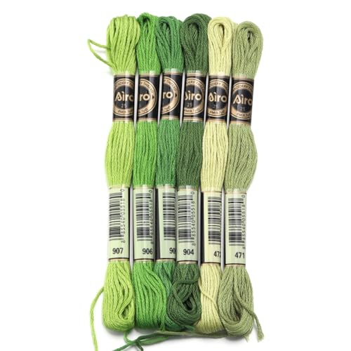 Wisafory 6 Stück Stickgarn Set Kreuzstich Fäden Set aus Polyester Stopfgarn Freundschaftsbänder Floss Embroidery Thread Perlgarn für Kreuzstich-Projekte Stickerei Flechten Bastelseide, 8M Grün3# von Wisafory