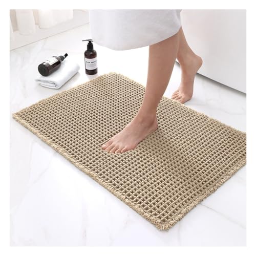 Wisafory Badematte mit Waffelmuster rutschfest Badezimmerteppich Super Saugfähige Badteppich Maschinenwaschbare Badvorleger Fußmatte Badewannenmatte für Wohnzimmer, Badezimmer, Dusche Khaki 46 * 77cm von Wisafory