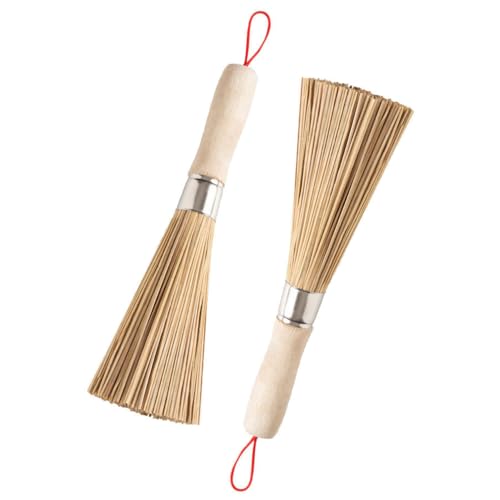 Wisafory Bambus Wok Bürsten Reinigung Topf Bürste Reinigungsbürsten Küchenbürste mit Schnur Langen Griff Wok Bürsten Schneebesen Bratpfanne Bürsten für Hause Restaurant 2 Stück von Wisafory