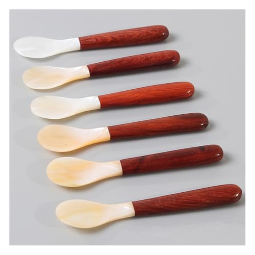 Wisafory Perlmuttlöffel mit Holzgriff Kaviarlöffeln Mini Eierlöffel Vintage Stil Handarbeit Servierlöffel Kaffeelöffel für Kaviar-Servieren, Eier-Servieren, Catering-Deroration von Wisafory