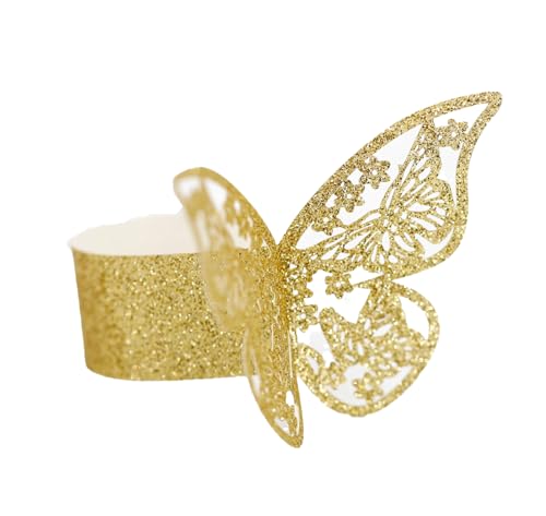 Wisafory Serviettenringe Schmetterling Sparking Folie Papierserviettenring Butterfly ausgehöhlt Servietten Schnallen Schmetterlin Papier Napkin Rings für Hochzeit Party Bankett Gold (Farbe) 50pcs von Wisafory