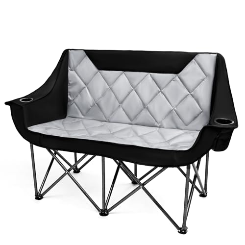 Portal Campingstuhl faltbar 2 Personen Doppel Klappstuhl Camping Faltsofa 300kg belastbar Super Weich Campingsofa mit Lagerungstasche Dick Gepolstert Hohe Rückenlehne für Outdoor Garten Balkon von Wisbecost