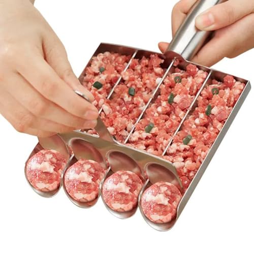 Wisboey Fleischbällchen-Maker + Schneidspaten, Multifunktionaler Fleischbällchen-Schaufel-Maker Aus Edelstahl, Manuelles Küchenwerkzeug Zur Herstellung Von Fleischbällchen A von Wisboey