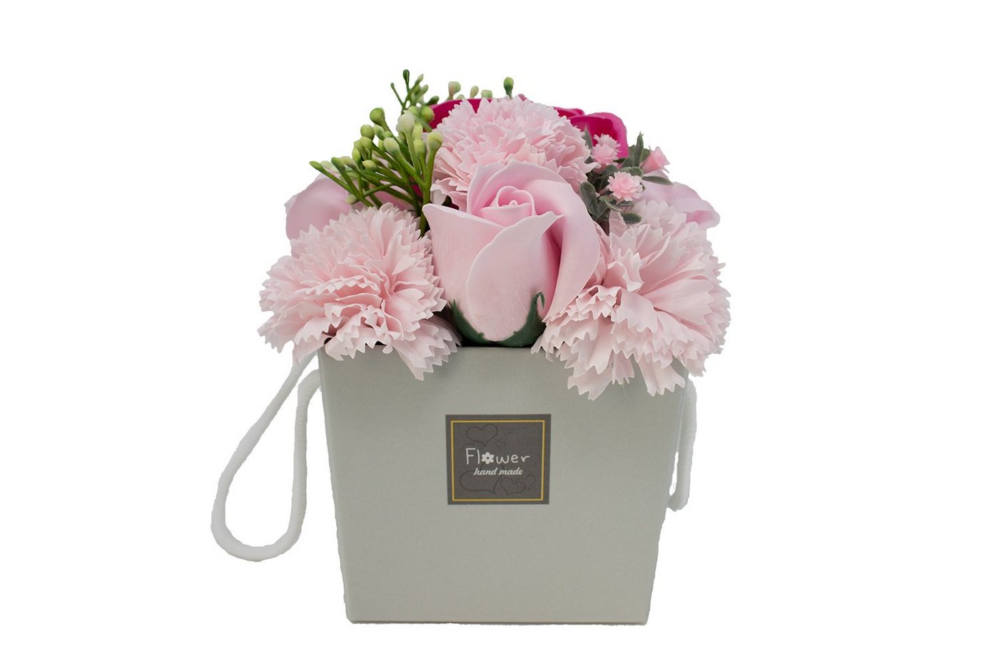 Kunstblumenstrauß Seifenblumen Boquet Blumenstrauß Lavendel Rosen und Nelken Pink, Wisdom, Höhe 17 cm von Wisdom