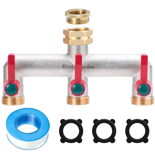 Wisdomgarden Wasserverteiler 3fach, Schwere Vernickelt Messing gartenschlauch verteiler, 3 wege verteiler wasser mit 3 Verlängerungsgriffen, Der verbesserte sechseckige Wassereinlass ist langlebiger von Wisdomgarden