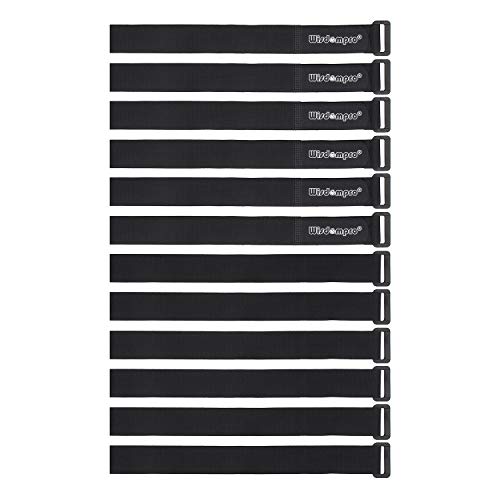 Wisdompro Klett Kabelbinder Schwarz 12 Stück, Klettband Kabelbinder Wiederverschließbar 2.5 cm x 45.7 cm Lang, Kabelbinder Set zum Organisieren von Kabeln, Yogamatten, Fahrrädern, Rohren (18 Zoll) von Wisdompro