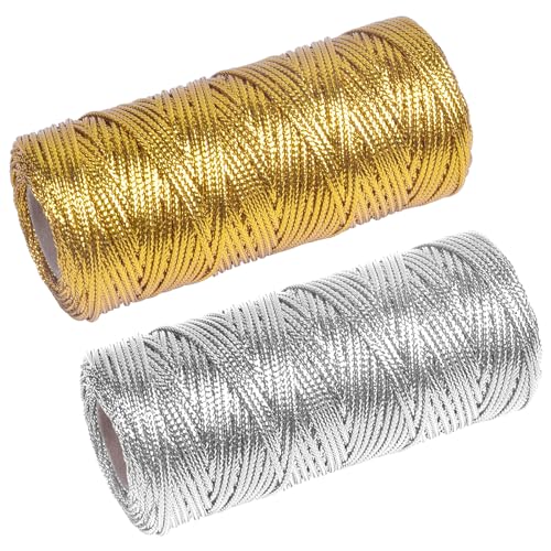 2 Rollen Metallic Kordel Gold, 1,5mm*100m Kordel Weihnachten,DIY Bastelschnur für Makramee, Dekoration und Geschenkverpackung, Nicht elastisch, perfekt für Hochzeiten und Weihnachten(Nicht Elastisch) von Wisebom