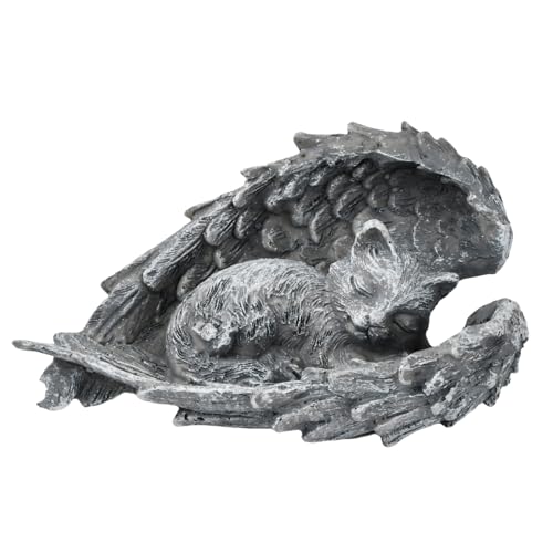 Gedenkkatze Grabstein, Harz Katzen Grabdekoration, Wetterfeste Katze Grab Gedenkdekoration, Heilung Harz Katzen Grabschmuck für Terrasse, Balkon, Garten oder Innenbereich, 11 × 8 × 4 cm, Grau Weiß von Wisebom