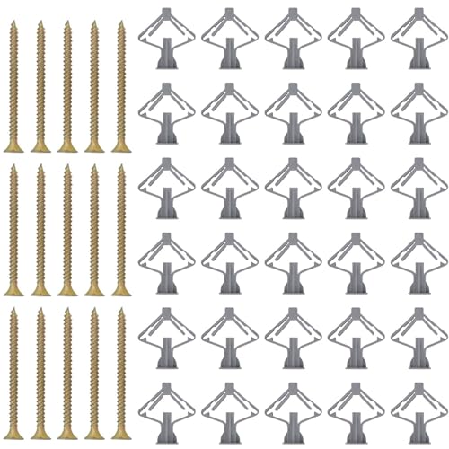Gipskartondübel mit Schrauben, Gipskartondübe Hohlraumdübel Selbstbohrender Trockenbau Anker mit Schrauben für Gipskarton- und Gipsfaserplatten, Rigipswand, Hohlwand (50 Dübel + 50 Schrauben) von Wisebom