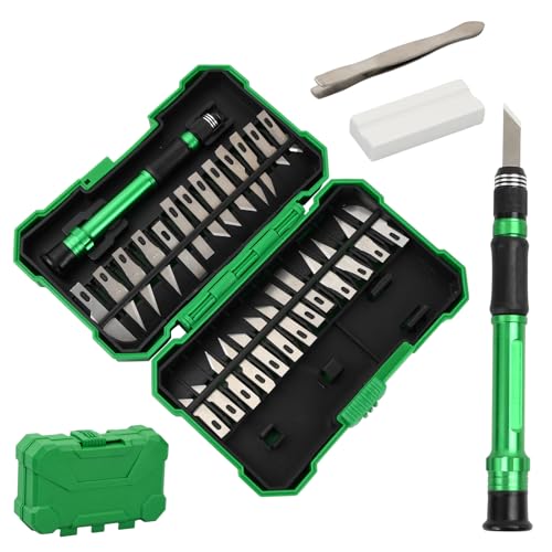 Wisebom 29 Stück Skalpell Set mit Ersatzklingen, Carving Craft Messer Bastelmesser mit Nachfüllklingen Cuttermesser Hobbymesser Schnitzmesser für DIY Art Work, Skulptur(Grün) von Wisebom