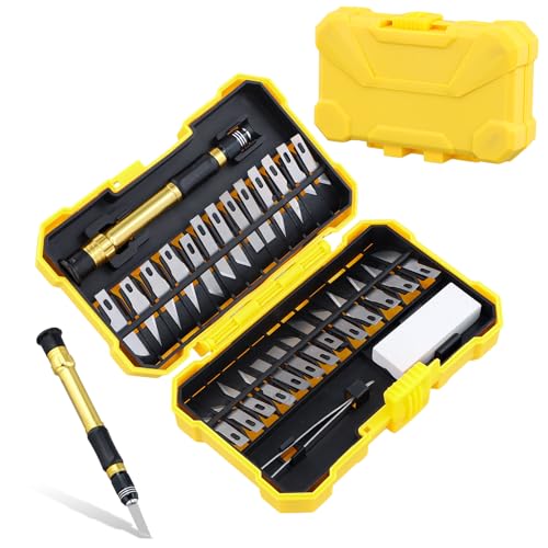 Wisebom 29 Stück Skalpell Set mit Ersatzklingen, Carving Craft Messer Bastelmesser mit Nachfüllklingen Cuttermesser Hobbymesser Schnitzmesser für DIY Art Work, Skulptur (Gelb) von Wisebom
