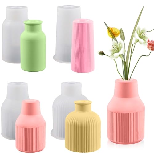 Wisebom 4 Stück Vase Silikonform, Epoxidharz Silikonform Vase Silicone Mould, DIY Vases Resin Formen, Handgefertigte Silikonform Blumenvase Silikonformen für DIY Handwerk Heimdekoration von Wisebom