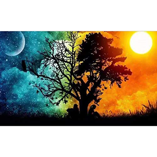 Wisebom 5D Diamond Art Painting Set, DIY Diamant Painting Bilder Sonnen und Mondlandschaft, Stickerei Malerei Kit mit Diamant Malerei Zubehör für die Wanddekoration zu Hause - 30 x 45 cm von Wisebom