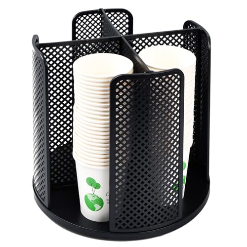 Wisebom Drehbarer Tassen und Deckel Organizer mit 4Fächern, Papierbecher Aufbewahrungshalter Arbeitsplatte Kaffeetassenspender Kaffeebecher-Spender für Arbeitsplatte Badezimmer Küche Schlafzimmer Café von Wisebom