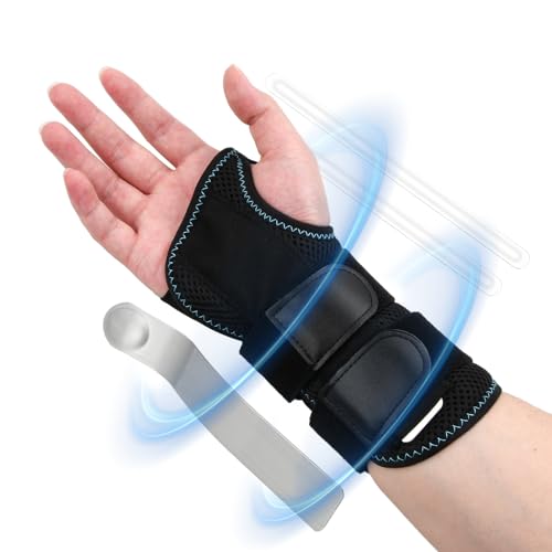 Wisebom Handgelenk Bandagen Verstellbare, Handgelenkstütze mit Metallschiene-Stabilisator Unisex, Tag-Nacht-Handgelenkbandage für Arthritis Verstauchung Sportschut (Rechte) von Wisebom