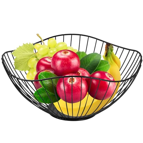 Wisebom Obstkorb Schwarz Obstschale Metall Große Obstkorb Schwarzem drahtkorb schwarz Obstkorb aus Eisen Modern Rund Obstschale Fruit Basket(Hohe Kapazität) (26x26x11.5cm) von Wisebom