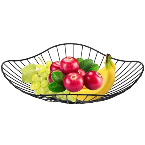 Wisebom Obstkorb Schwarz Obstschale Metall Große Obstkorb Schwarzem drahtkorb schwarz Obstkorb aus Eisen Modern Rund Obstschale Fruit Basket(Hohe Kapazität) (30x30x6.5cm) von Wisebom