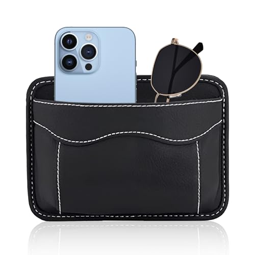Wisebom Seitentasche für Autositze, 12x17cm Mini Auto Seitentaschen Organizer, Selbstklebende Autositz Organizer PU-Leder Auto Aufbewahrungstasche für Seiten und Rückenlehnen von Autositzen, Schwarz von Wisebom