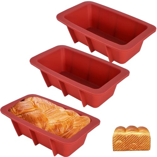 Wisebom Silikon Mini Brotbackform, 3 Stück Kastenform Silikonform Silikonbackform, Antihaftende Silikon Backform Kuchenform für hausgemachte Brote, Kuchen, Hackbraten, Brownies, Rot (12cm) von Wisebom