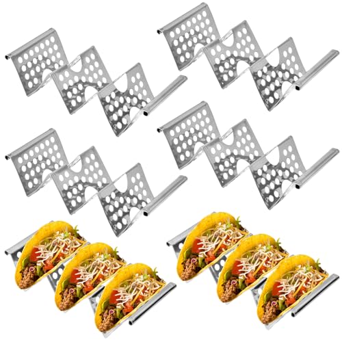 Wisebom Taco Halter 6 Stück Edelstahl Taco Halter Ständer Taco-Schalen mit Griffen, Wellenförmiges Taco Rack Hot Dog Halter Taco Tabletts Taco Truck Tray Platten Spülmaschinenfest Tortilla Halter von Wisebom