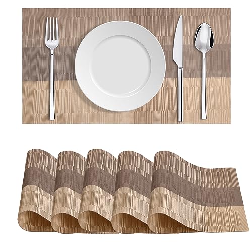 Wisebom Tischsets Abwaschbar Platzsets Abwaschbar 6er Set Platzset Tischuntersetzer Wasserdicht PVC Platzset rutschfest Abgrifffeste Hitzebeständig für Küche Speisetisch Hotel,45x30 cm (Goldgrau) von Wisebom