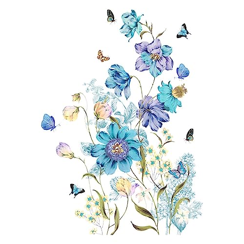 Wisebom Wandtattoo Blumen Wandsticker, Aquarell Wandaufkleber Blumen Schmetterlinge Blätter, Wanddeko Wandsticker Pflanzen Selbstklebend für Wohnzimmer Schlafzimmer von Wisebom