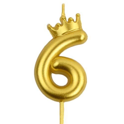 Wisebom Zahlen Geburtstagskerzen, 1Pcs Gold Nummer Geburtstagskerze mit Glitzer, 3D Kuchen Zahl Kerze Krone, Tortendeko Geburtstag Kerze für Geburtstagsdeko Jubiläums Party (6) von Wisebom