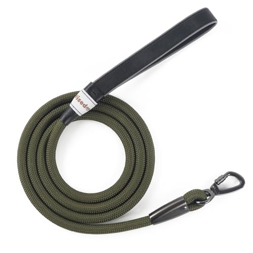 Wisedog 1,9m Dunkelgrün Karabinerhundeleine Robuste Leine für große, mittelgroße und kleine Hunde Robuste Hundeleine mit weichem, gepolstertem Griff von Wisedog